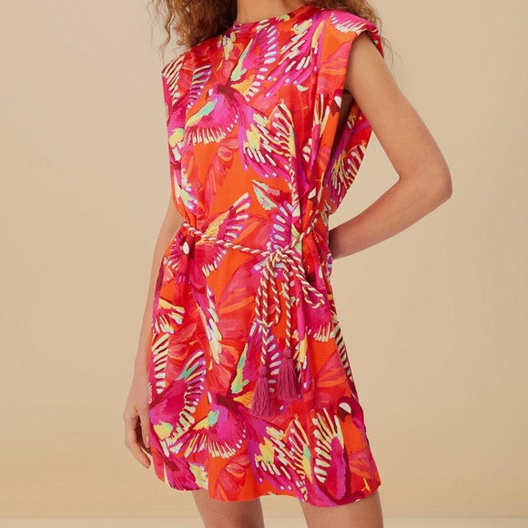Farm Rio Orange Flying Birds Mini Dress - Picture 1 of 7